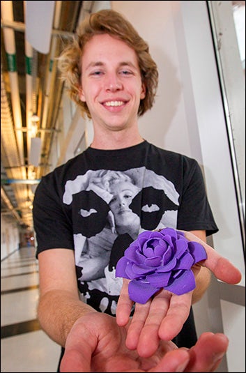 Sheldon Dryer, another senior with experience in 3-D printing, said 3-D printing allows students to take what they've learned and develop something tangible, like the flower shown above that he designed and printed on the 3-D printer.