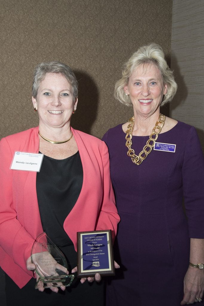 Distinguished Alum Wendy Leutgens is pictured with Dean Dr. Sylvia Brown. Wendy is president of Loyola University Health System in Maywood, IL. (Contributed photo)