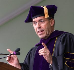 Keynote speaker Rick Atkinson encouraged the students to make the world a better place. (Photo by Cliff Hollis, ECU News Services)