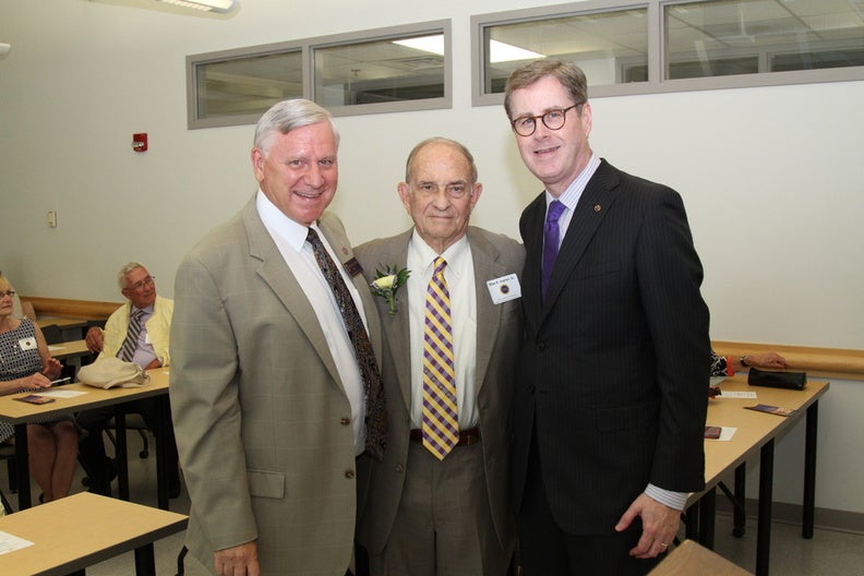 HHP dean Glen Gilbert, Max R. Joyner, Sr. and Chancellor Cecil Staton