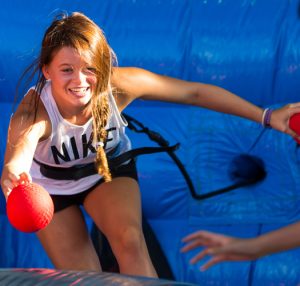 ECU student Olivia Owens in the hippo chow down attraction in Dowdy-Ficklen.