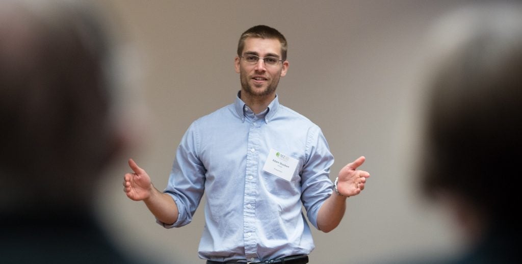 Graduate student Adam Stuckert won the People’s Choice Award for his research presentation titled “Surviving to Sex: A ‘Shout’ Out to Predators.” 