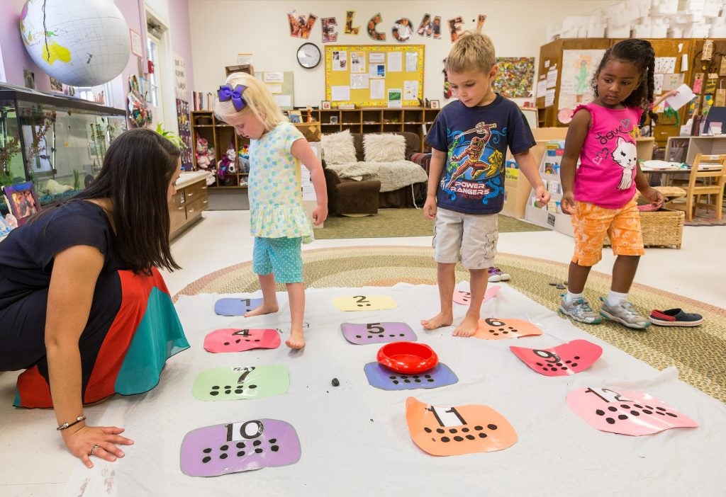 Jessica Pate, Collier Taylor, Finley Charles, and Marai Blanchard play at ECU's Darden Center.