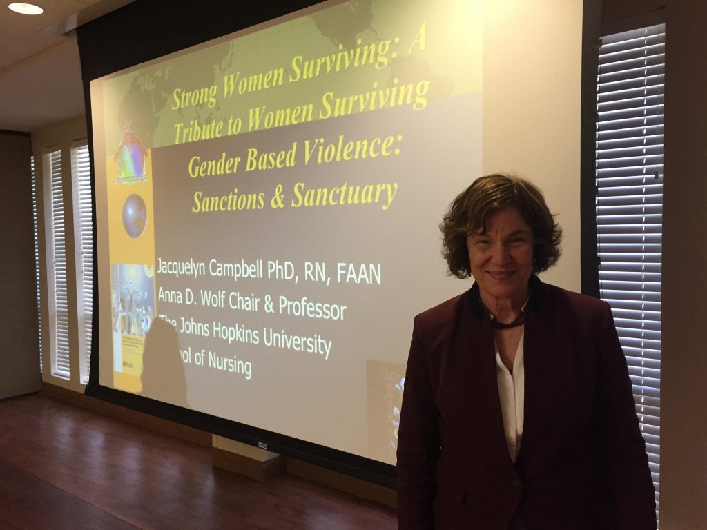 Jacquelyn Campbell, an authority on intimate partner violence from Johns Hopkins University, was the keynote speaker for the ECU’s celebration on March 2 of International Women’s Day. (Photos by Jackie Drake) 