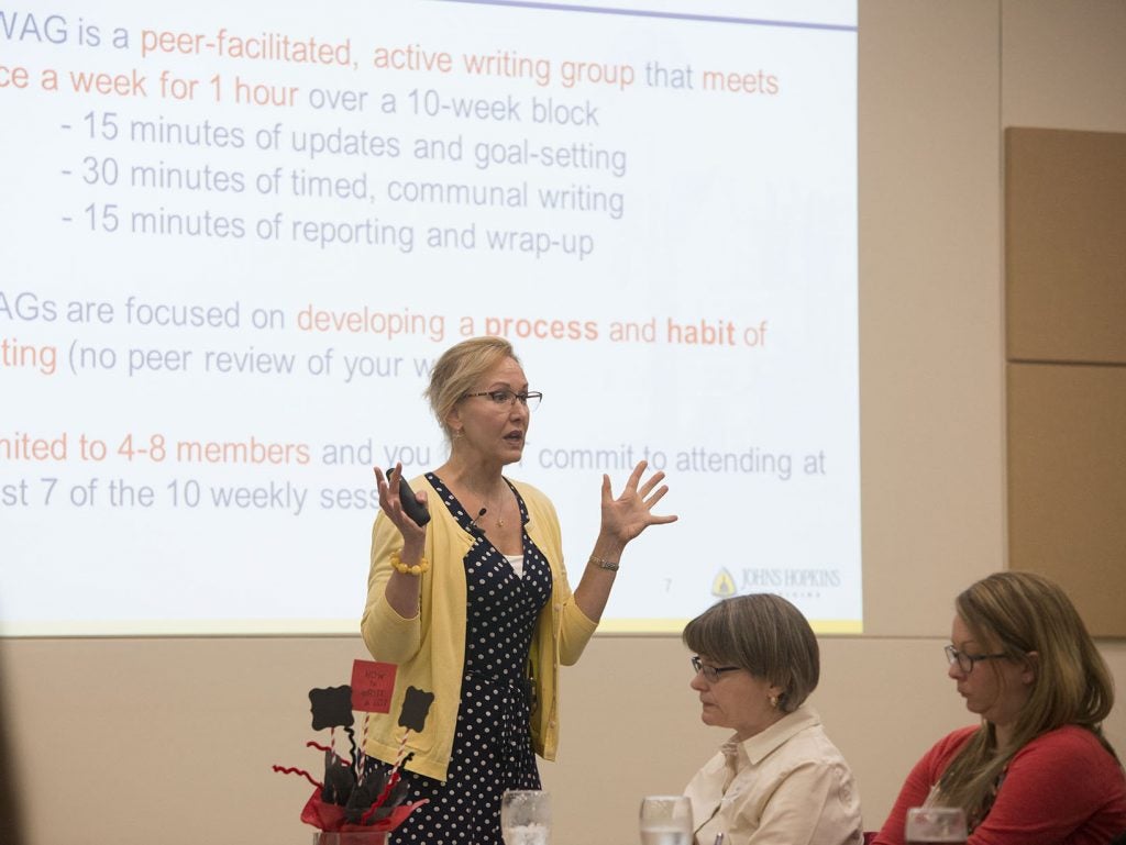 Dr. Kim Skarupski discusses how faculty members can dedicate more time to writing during the Siegfried Lowin Visiting Scholar Lecture Series on April 6 at Eastern Area Health Education Center. (Photos by Conley Evans)