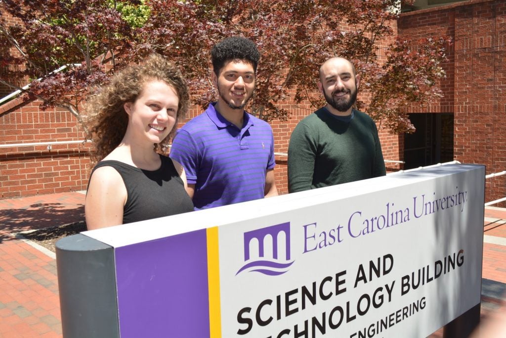 Pictured, from left to right: Patricia Malcolm, Basel Abdelfattah and Laith Damreh. All three are biomedical engineering students who each received a scholarship from TiMOTION. (contributed photos) 