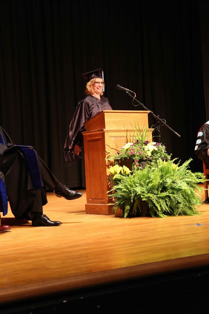 Graduation student speaker Anita Koen, math teacher at South Central High School and one of 30 high school math teachers from eastern North Carolina who received their master’s degree in education in May.