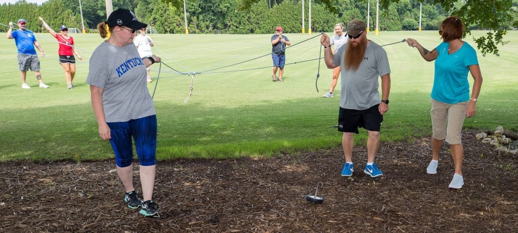 East Carolina University’s Campus Recreation and Wellness partnered with the Wounded Warrior Project to host a Project Odyssey Retreat at the Belk Building rope course. (Photos by Cliff Hollis) 