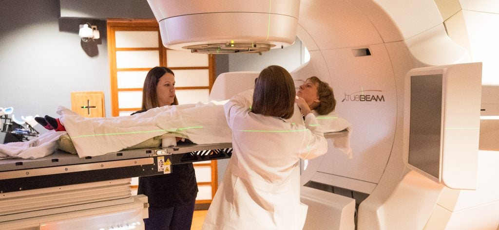 Lung cancer patient Pam Black undergoes treatment at the Leo Jenkins Cancer Center. (Photo by Cliff Hollis)