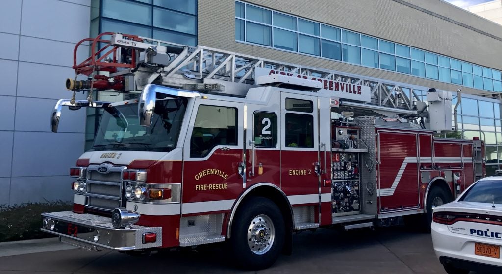 Greenville Fire and Rescue brought Engine 2 to carry the guest of honor during the parade. 