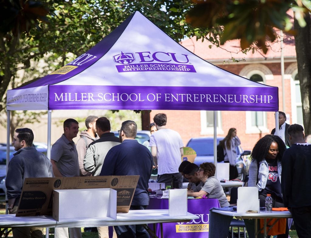 First-round voting was recently held for the Pirate Entrepreneurship Challenge, a campus-wide event put on by the College of Business’ Miller School of Entrepreneurship. (Photos by Cliff Hollis) 