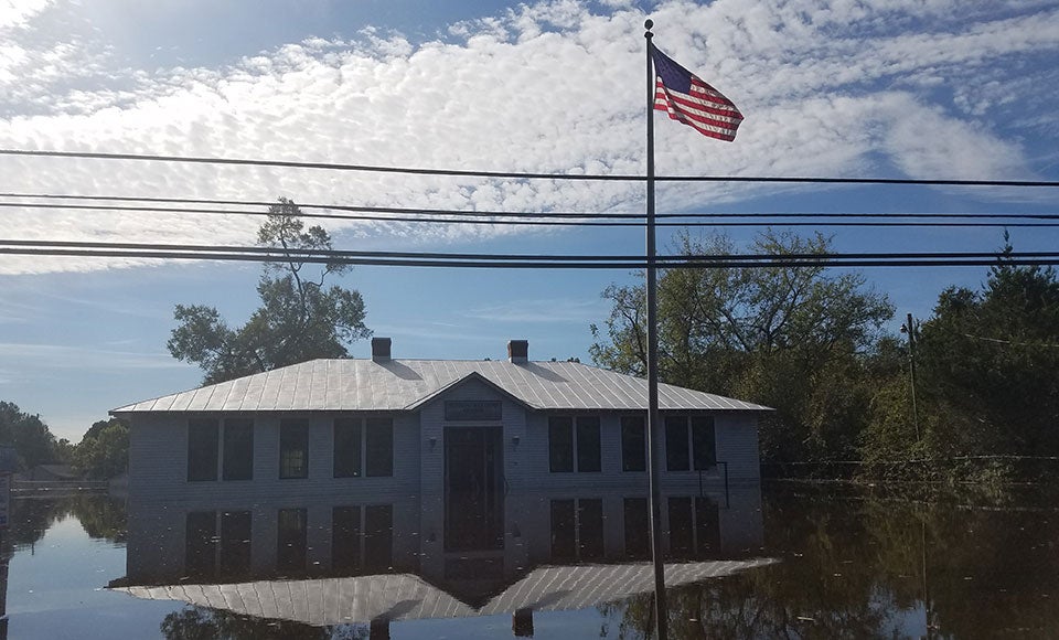 A building flooded by hurricane Matthew