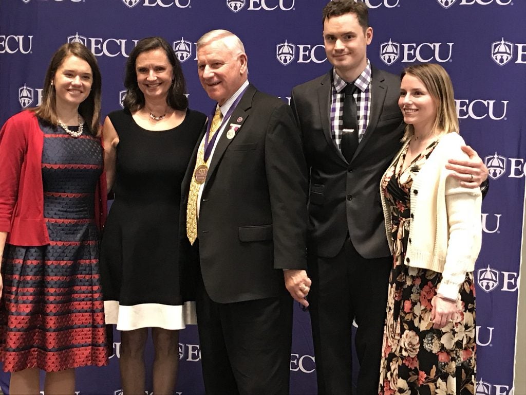 Left to right, Jessica Gilbert Beck, Rose Gilbert, Glen Gilbert, and Jeff and Francesca Gilbert following the reception.