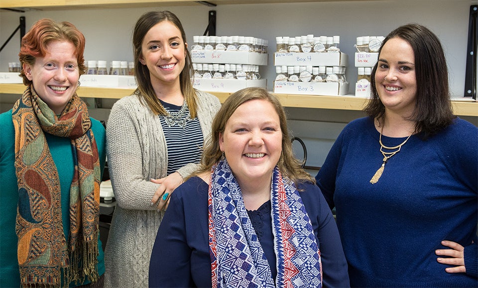 The research team includes both graduate and undergraduate students. Pictured from left are Amelia Helms, Victoria Hardy, Elizabeth Ables and Danielle Finger.