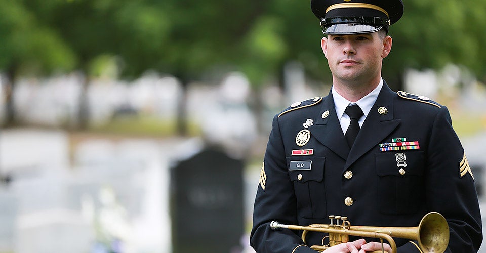 ECU alumnus Sgt. James Old ’08, ’11 performed at a recent funeral in Alabama. (Photo by Redstone Arsenal Public Affairs)