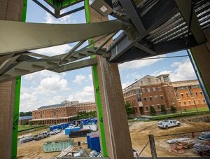 The structure of the new health sciences campus student center is taking shape.