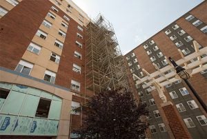 The new exterior of White Hall can be seen next to the current exterior of Clement Hall, which is also due to be upgraded.