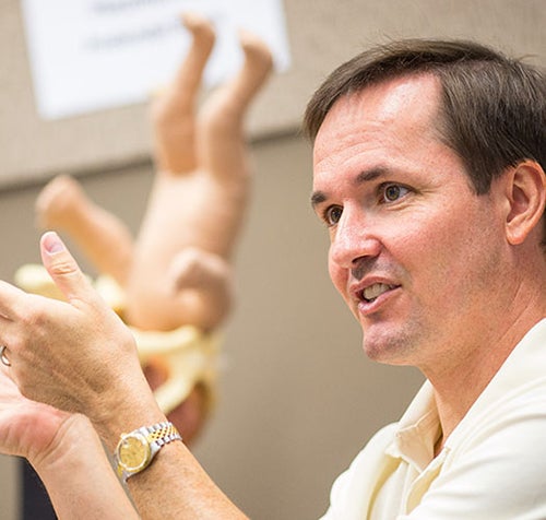 Dr. Keith Nelson of the Brody School of Medicine explains the placement of a pudendal block, a technique for delivering anesthetic.