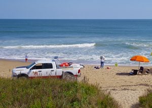 Rip currents are easier to identify from an elevated perspective like a beach access, as seen here in Kill Devil Hills.