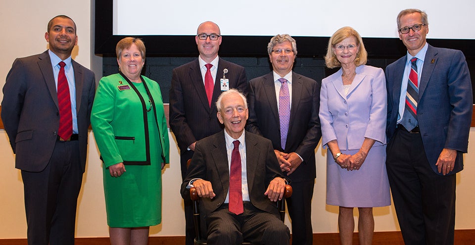 From left to right, Dr. Carlos Espinoza, Dr. Elizabeth G. Baxley, Brian Floyd, Dr. Jack Rose, Dr. Mark Iannettoni, Dr. Phyllis N. Horns, and Dr. Michael Waldrum.