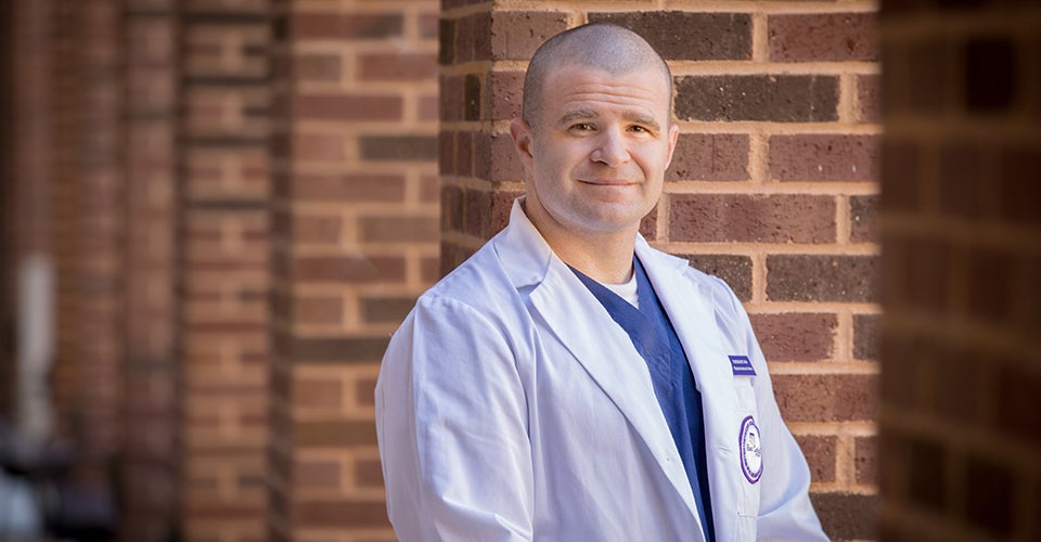 Graduate student Foster Hunt has shaped his Physician Assistant Studies coursework to reflect his interest in aiding veterans. (Photo by Patrick Fay)