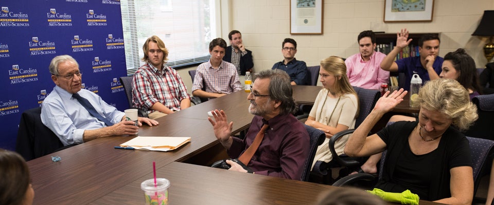 ECU students studying political science, communication and several other majors talked with award-winning investigative reporter and author Bob Woodward in Bate building on Wednesday. 