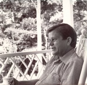 Former U.S. Senator Robert B. Morgan sits in a rocking chair on his porch in 1979.