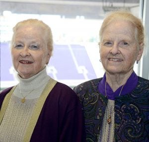 Jackie Jones Stone, left, and her twin sister Jeanette Jones, right, both members of the first graduating class of nurses at East Carolina, recently bequeathed significant portions of their estates to scholarships in the College of Nursing. (Photo by Conley Evans)
