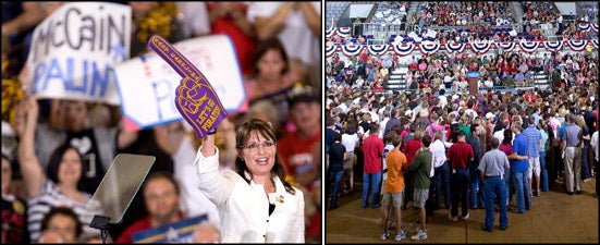 More than 8,000 North Carolinians welcomed Alaska Gov. Sarah Palin to Minges Coliseum Oct. 7. Photos by Cliff Hollis