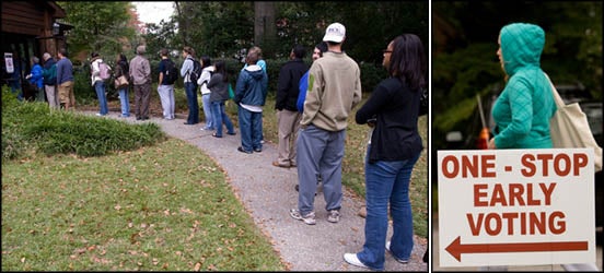 Voters line up outside the Newman Center at East Carolina University Oct. 24. The center is one of six sites in Pitt County to host early voting.