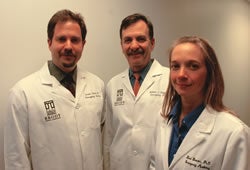 From left, emergency physicians Jason Hack and William Meggs and researcher Kori Brewer are part of the snakebite research team. For some facts about snakebites, click here. Photo by Cliff Hollis