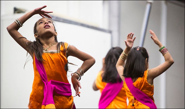 Dancers perform to traditional Indian music during the Diwali festival on campus.