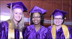 From left are graduates Carrie Elks, Marquicia Turner and Amanda Buss.