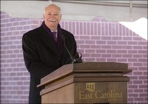 ECU Board of Trustees chairman Robert Brinkley presents remarks at the Nov. 21 event honoring Terry Holland.