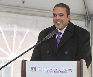 ECU chief of staff Dr. Chris Locklear, originally from Lumberton, speaks during the opening ceremony.