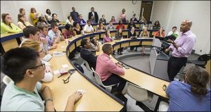 ECU students gathered for an in-depth discussion of the Pirate Read selection, led by the book's author, Wes Moore.