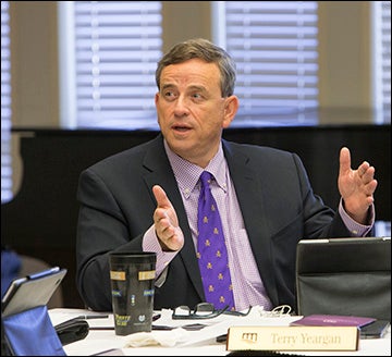 ECU Board of Trustees member Terry Yeargan joins in discussion during the Nov. 21 Board of Trustees meeting.