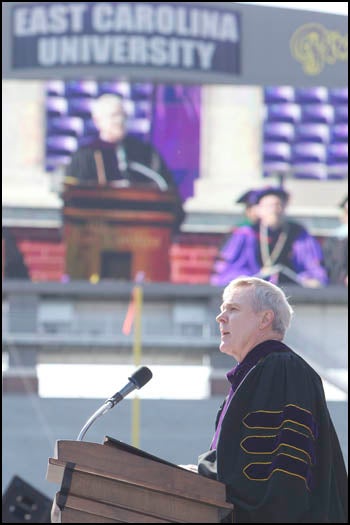 Mabus urged graduates to make this country better, during ECU's commencement ceremony May 6. (Photo by Cliff Hollis)