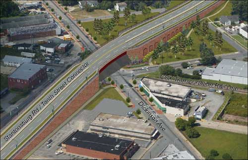A North Carolina Department of Transportation graphic shows the planned 10th Street Connector bridge that will cross Dickinson Ave.