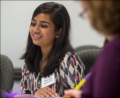 ECU student Mona Amin shares her views on leadership during the panel presentation hosted by The Women's Roundtable.