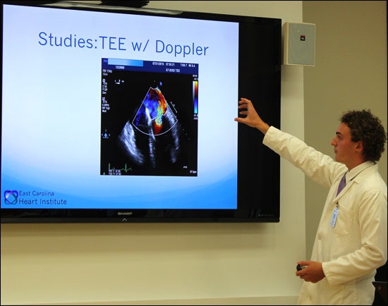 ECU Honors College student Zachary Elliott completes a summer internship at ECHI by presenting a case study on heart valve replacement using medical imaging technology.