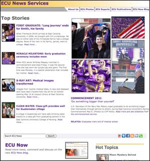 The ECU news home page is updated constantly throughout the workweek.