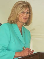 Dr. Phyllis Horns speaks during the ground-breaking ceremony Tuesday, Aug. 23, for a complex that will include an ECU dental community service learning center. Photos by Doug Boyd