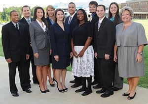 Students receiving scholarship grants are, from left to right, Barry Price, Micah Naylor, Meagan Maida, Lara Holland, Amanda Stroud, Jorge Arriagada, Kimberly Vinson, Joseph McDaniels, Kyle Given and Melanie Goforth-Moore. At right is Dr. Margaret Wilson.