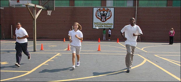 Students at  the former Williamston Middle School (now Riverside Middle) participated in a program developed by ECU alumnus Tim Hardison to target behaviors that could lead to a lifetime of obesity. (Contributed photo)