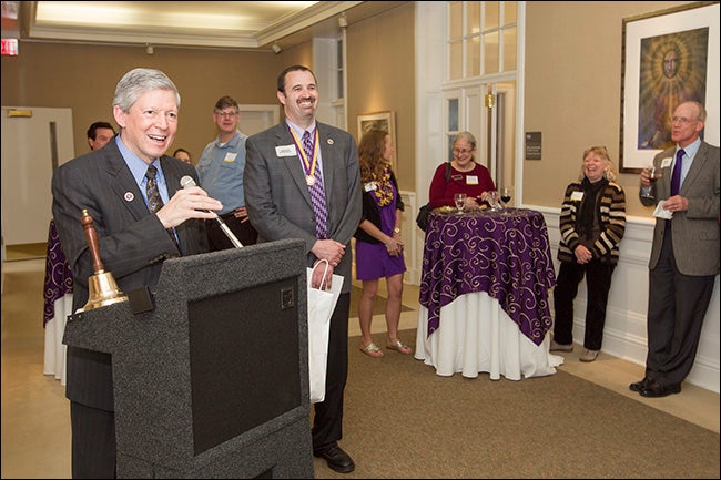 ECU Chancellor Steve Ballard speaks at the reception honoring faculty.