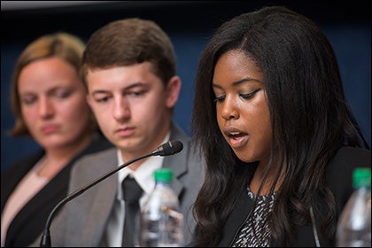 ECU student Destiny Reid educates members of Congress on adoption issues during a July information session.
