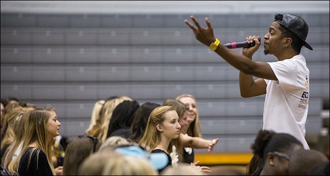 May 2015 ECU graduate Shonn Greene sings Phillip Phillips’ hit “Home” at the end of the pre-convocation festivities.