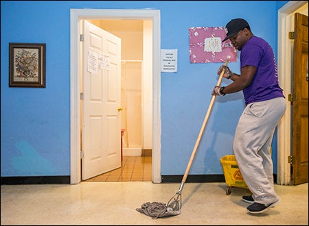 ECU student Mario Scott turned down traditional Spring Break activities to spend his time cooking and cleaning at the Greenville Community Shelter.