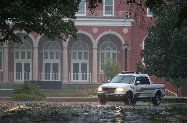 ECU Police patrol during Hurricane Irene.